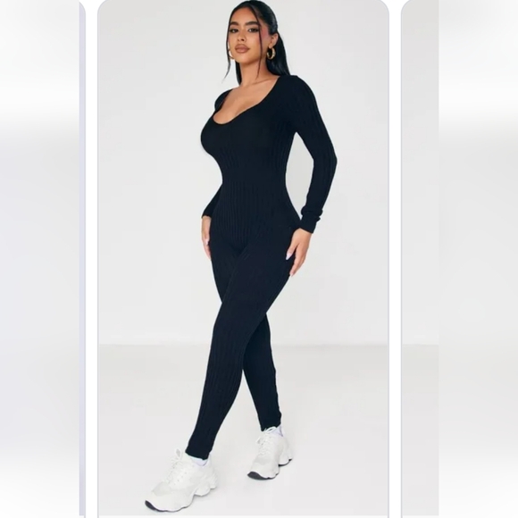 PrettyLittleThing Pants - NWT Size 4 US Pretty Little Thing Disco Sweetheart Slinky Jumpsuit Long Sleeves